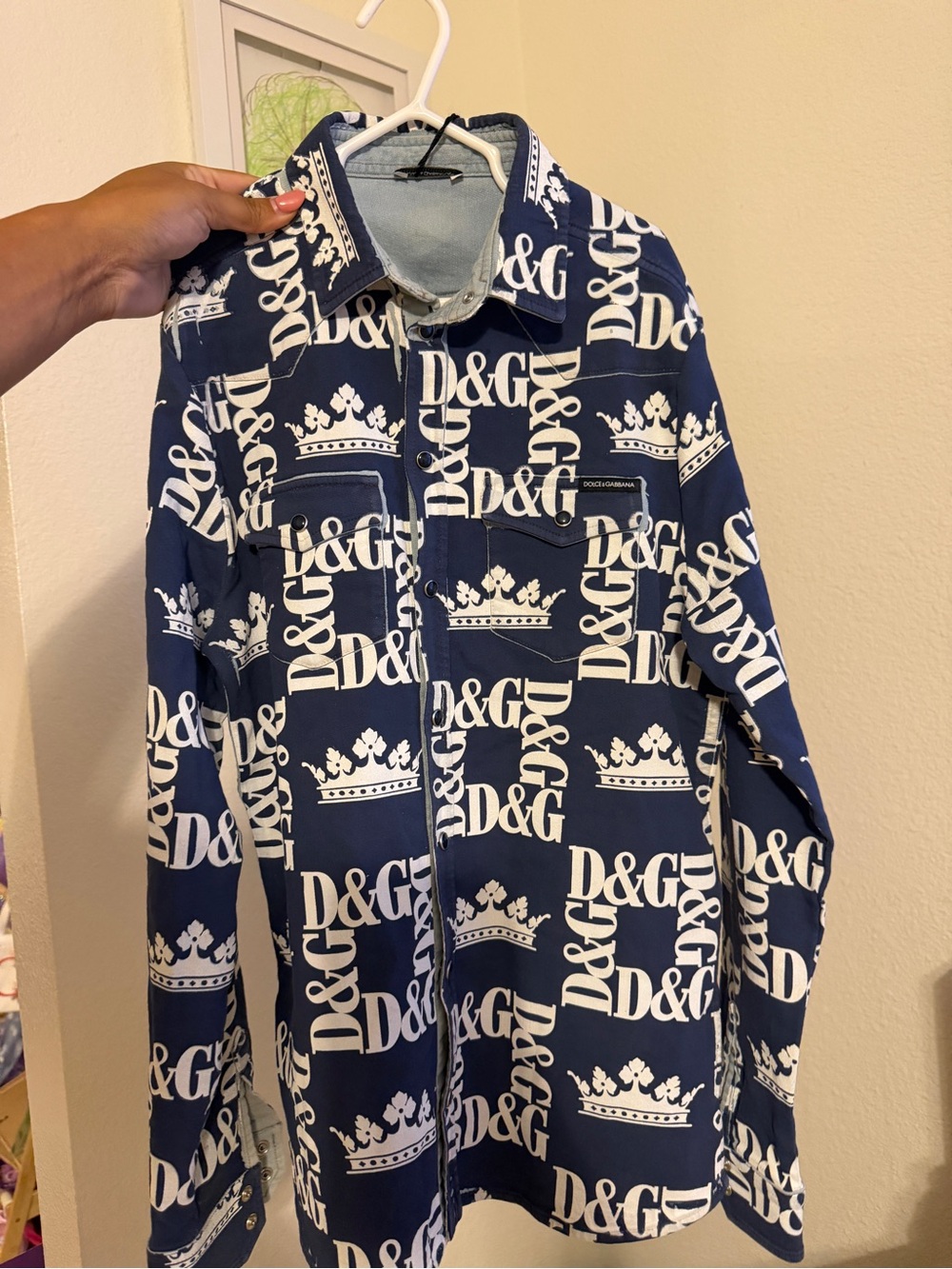 Dolce & Gabbana Navy and White Logo Print Shirt Jacket